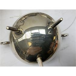 Early 20th century hallmarked silver trumpet vase stamped J & R Griffin (Joseph & Richard Griffin), Chester 1917, with weighted base, together with a 19th century silver-plate biscuit barrel by JK&Co, ornately engraved throughout, John Round & Son silver plated twin handled cup, and other silver plated and other metal ware to include ornate teapots, tray etc