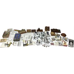 Quantity of cast metal figures and busts by Ceremonial Studios, Amati Miniatures etc including historical soldiers, American Native Indians etc predominantly in unmade/part constructed and unpainted kit form; together with associated accessories, wooden plinths etc; and boxed plastic soldiers