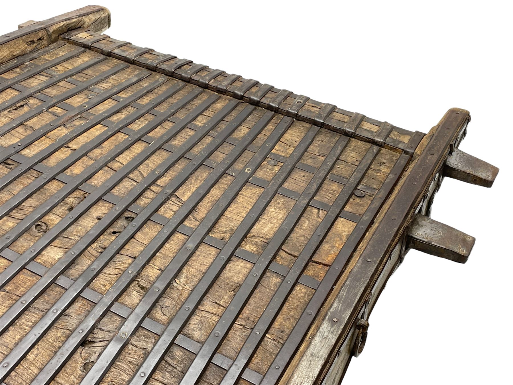 19th century Indian elephant 'Howdah' saddle, hardwood and iron bound 