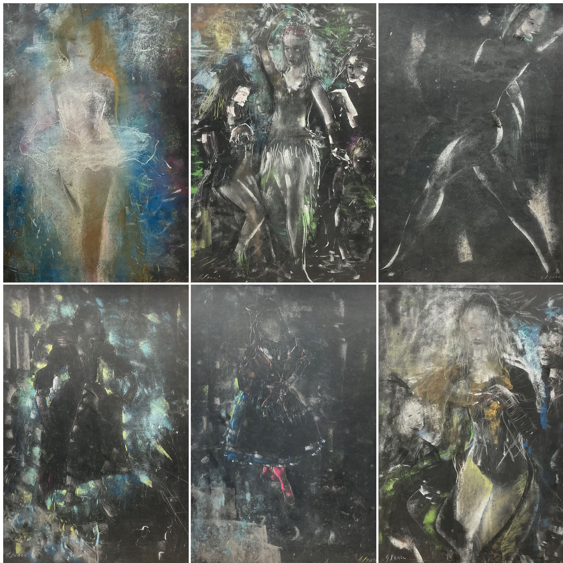 G Lance (British 20th century): Female Figures and Dancers, folio of twelve chalk on board studies signed max 78cm x 60cm