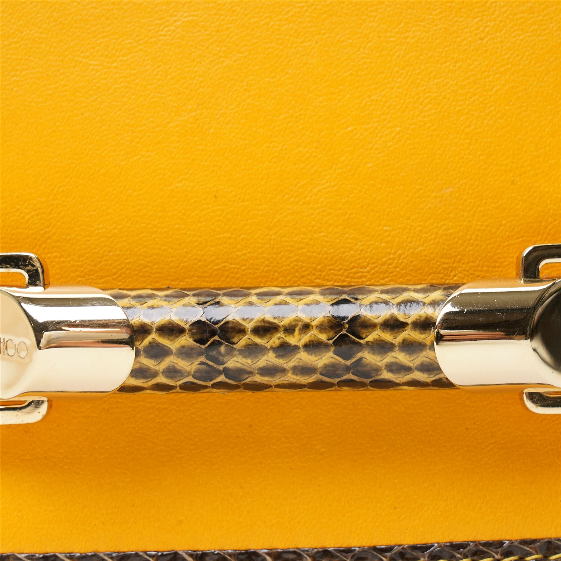 Jimmy Choo - ‘Shadow’ Mini Bag, introduced circa 2016, in mustard yellow leather with python trim and gold-tone chain shoulder or crossbody strap and hardware, unused with original dust bag