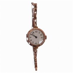 9ct gold ladies manual wind wristwatch, on 9ct gold expanding strap