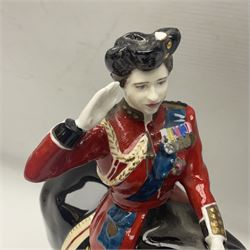 Coalport figure, 'Trooping the Colour', modelled as  Queen Elizabeth II taking the salute at Trooping the Colour, by Timothy Potts, limited edition 124/450