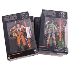 Complete set of thirteen Star Wars The Black Series Orange Wave action figures, comprising Luke Skywalker, Darth Maul, Sandtrooper, R2-D2, Princess Leia, Boba Fett, Greedo, Han Solo, Stormtrooper, Obi Wan Kenobi, Luke Skywalker, Anakin Skywalker, Clone Trooper, all boxed
