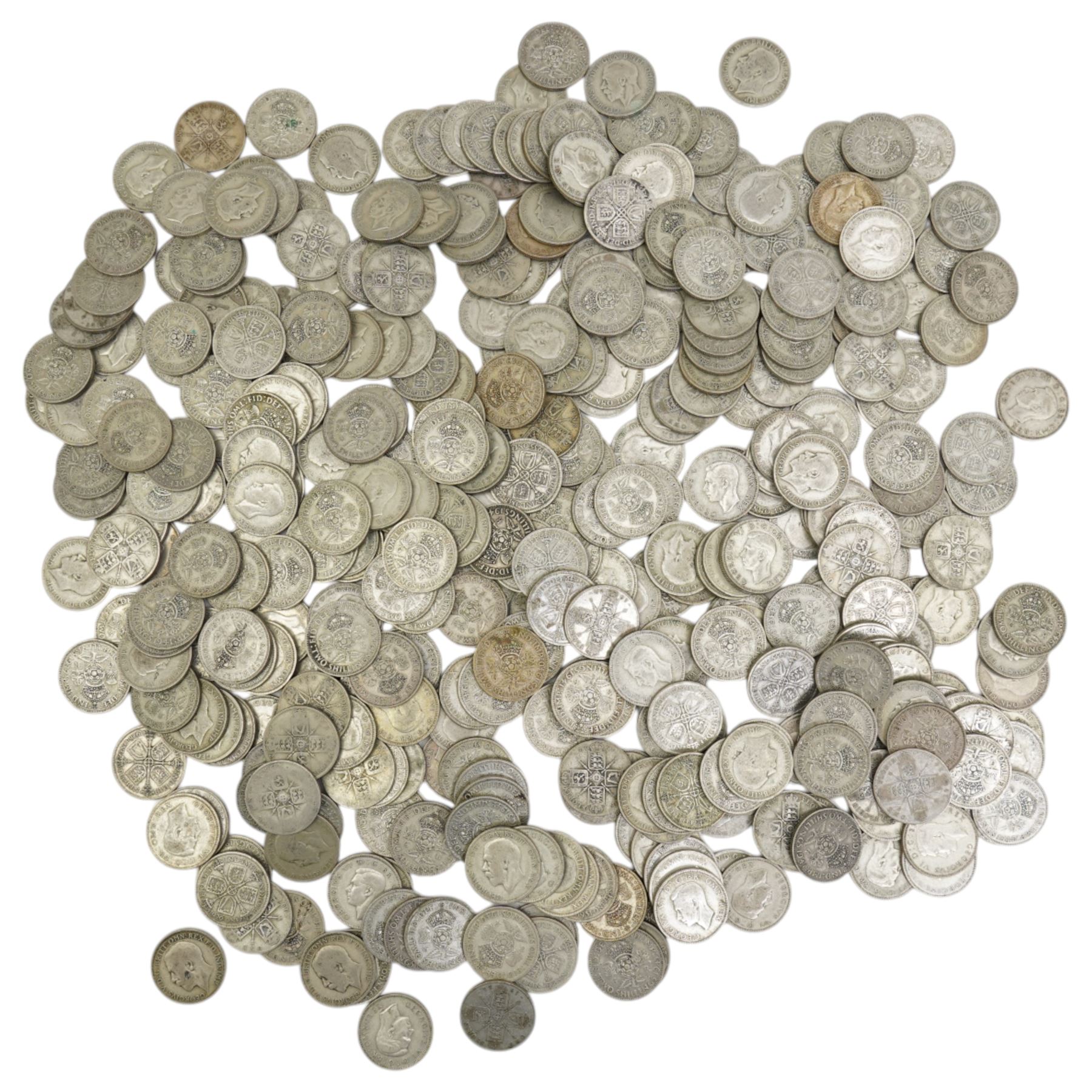 Approximately 4190 grams of Great British pre-1947 silver one florin or two shilling coins
