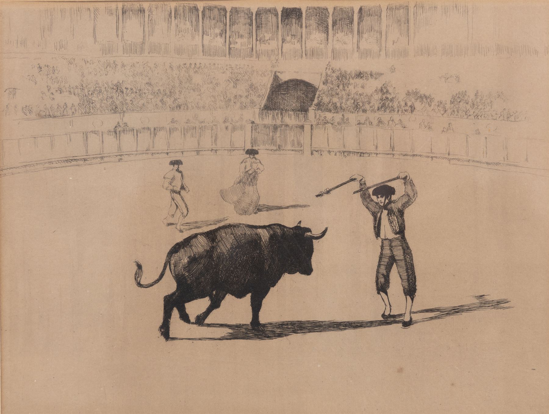 After Frederick Halpern (Austrian/Australian 1909-?): La Tauromaquia or Bullfighting, set of three etchings signed in pencil, 19cm x 24cm (3)