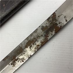 British Pattern 1888 knife bayonet, the 30.5cm double edged blade with raised central medial ridge; in leather covered scabbard L40.5cm overall