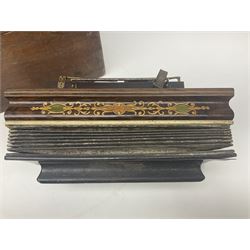 19th Century inlaid rosewood Flutina accordion, stamped Busson of Paris, having sixteen mother of pearl keys and six fold floral decorated bellows L30cm; in baize lined mahogany box