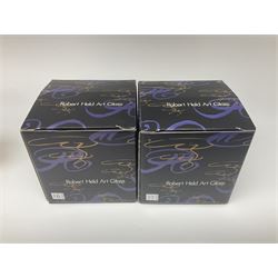 Two Robert Held glass vases, together with Adrian Sankey apple paperweight, vases H10cm 