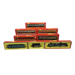 Hornby '00' gauge - Class 9F 2-10-0 locomotive 'Evening Star' No.92220; Class 3F 'Jinty' 0-6-0 tank locomotive No.47606; Class 37 Diesel (English Electric Type 3) Co-Co locomotive No.D6830; and five various passenger coaches including Inter-City etc; all boxed (8)
