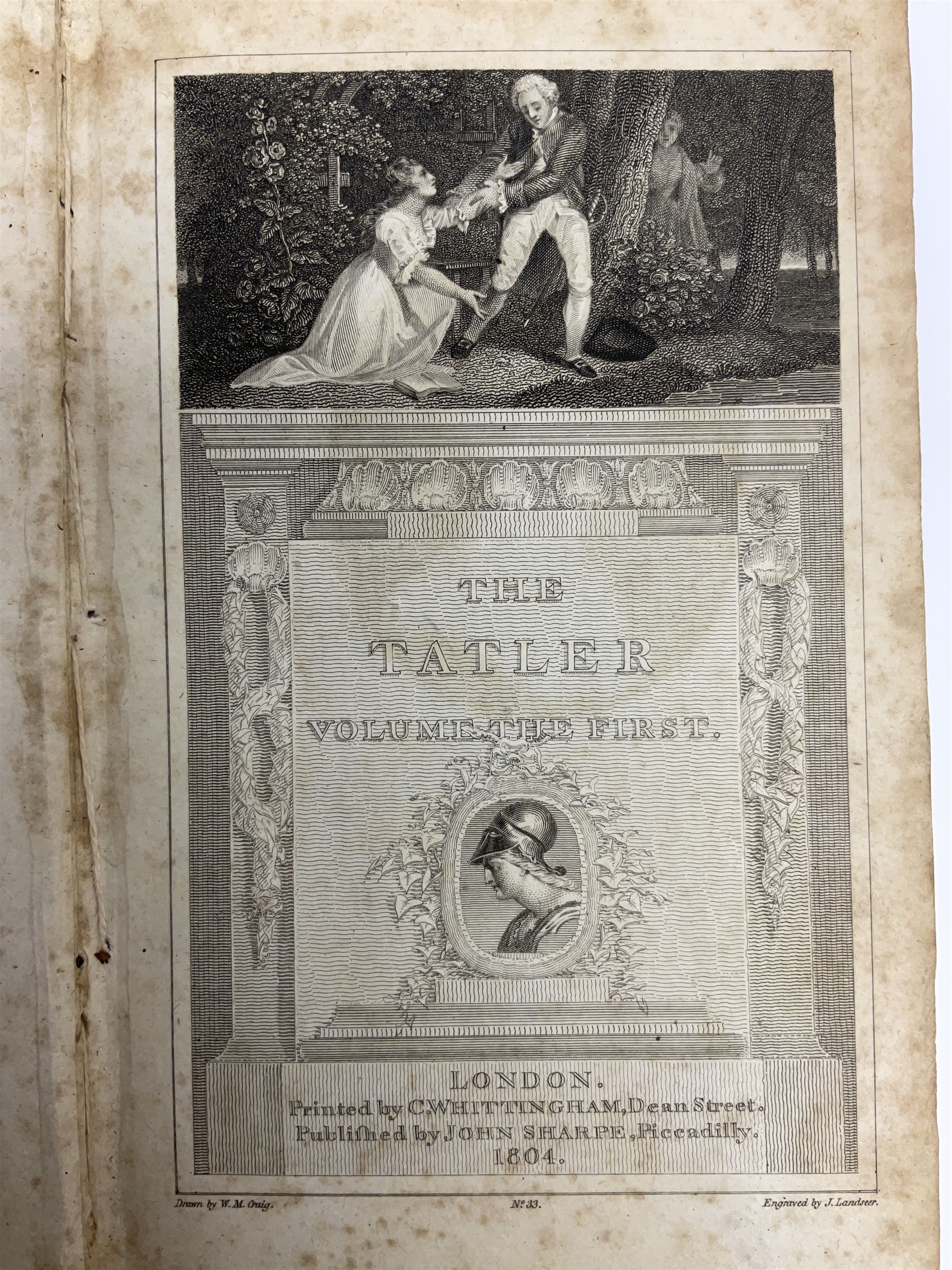 THE TATLER, London, C. Whittingham and John Sharpe, 1804, 4 volumes; engraved portrait frontispieces, engraved title pages and plates; uniformly bound in half leather with marbled boards