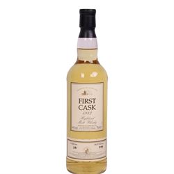 Brora, 21 year old Highland malt whisky, 70cl 46% vol,  First Cask; distilled 25th February 1982, bottled January 2003, from cask number 281, bottle number 249, with certificate 