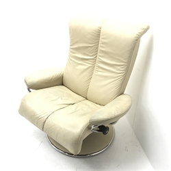 Stressless recliner armchair, chrome frame, upholstered in beige leather, W94cm