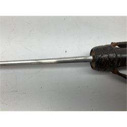 Early 20th century officer's swagger type leather covered sword stick, the 33cm etched single fullered blade marked Wilkinson Pall Mall, with carrying strap L60.5cm