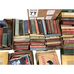 Large collection of books, including Farrell: Thy Tears Might Cease, Blyton, Enid: Well Really Mr Twiddle!, Doyle, Conan: The Poison Belt, Kingston, W.H.G: Clara Maynard or the True & the False, Ballantyne, R.M: Martin Rattler, Lewis, Carol: Alice's, Kane, E.K: Arctic Exploration, annuals including the Beezer, Doctor who annual 2006, Viz The Butcher's Dustbin, the New Scout Annual 1981,Girls owns annual illustrated, and a collection of records, etc, seven boxes