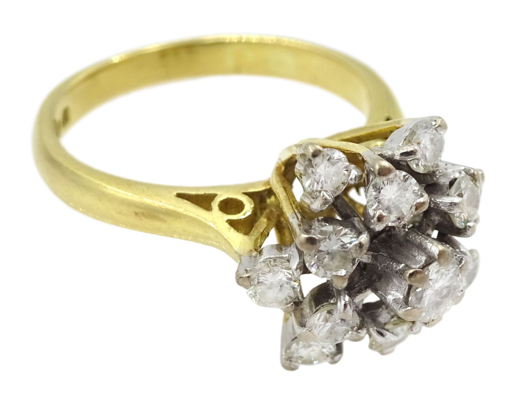18ct gold round brilliant diamond cluster ring, London 1975, total diamond weight approx 0.40 carat