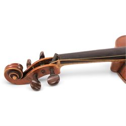 Early 20th century violin, interior label reading 'Copy of a Antonius Stradivarius Fecit Dresdae Anno 18, made especially for Harry Wood of Wakefield', for restoration, contained within hard case