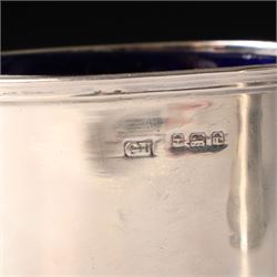 Victorian silver baluster mustard pot with engraved decoration London 1844, pair of silver oval salts and matching mustard  Birmingham 1918 and a circular mustard pot