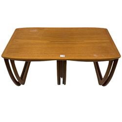 Nathan - teak Long John nest of tables and a singular nest of tables 