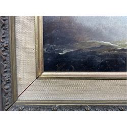 Style of Willem van de Velde the Younger (Dutch 1633-1707): Ship in Storm Conditions, oil on panel bearing initials 8cm x 16cm