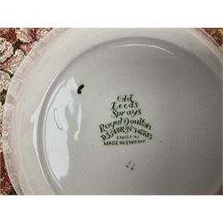 Royal Doulton part dinner service in Old Leeds Sprays pattern,  to include cheese dome, teapot and stand, egg cups etc, together with a selection of floral doilies.  