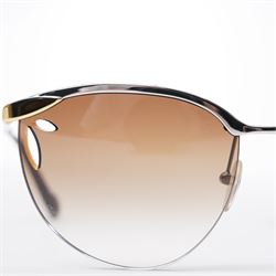 Louis Vuitton - pair of half-rim sunglasses, with gradient tinted lenses with pierced corners, silver and gold-tone frame, the temples signed ‘Louis Vuitton’, unused with original pouch, leather box, booklet and outer box