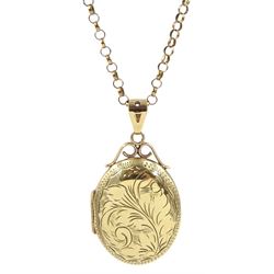 Gold locket pendant, on gold belcher link necklace, both hallmarked 9ct