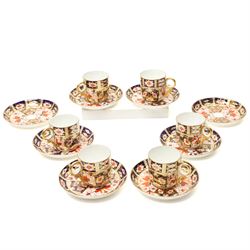 Set of six Royal Crown Derby pattern 2451 teacups and saucers, and two spare saucers (14)