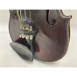 Neuner & Hornstiner early 20th century half size violin c1900, two piece maple back and ribs with a spruce top in a later ridged carrying case, no bow Length 57cm