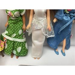 Seven Pippa dolls and a collection of plastic dolls house furniture