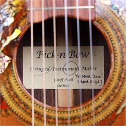 'The Moor Relic' classical guitar, with aged finish and abalone inlay, made by Geoff Hall, stringed instrument maker