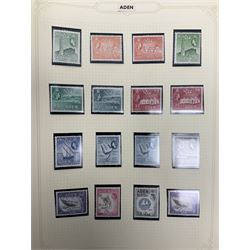 Aden King George VI and later stamps, including 1939-44 used values to five Rs etc and Ascension King George V and later stamps, including KGVI 1937 unused values to ten shillings etc, housed on pages