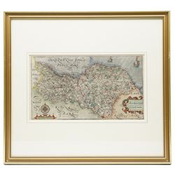 Gulielmus Hole (British ?-1624) and Christopher Saxton (British 1540-1610): 'Eboracensis Comitatus pars Septentrionalis vulgo North Riding', 17th century engraved map of the North Riding Yorkshire with hand-colouring pub. 'Camden's Britannia' c.1607, 21cm x 36cm