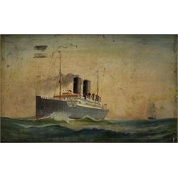 J H (Early 20th century): 'SS Cameronia' & 'SS Caledonia' - Steam Ship Portraits, pair oils on board, signed with initials titled and dated 1913 verso 14cm x 23cm (2)
Notes: The CAMERONIA was a Passenger/Cargo Vessel of 10,963 tons built in 1911 by D & W Henderson Ltd Glasgow, Yard No 472 for the Anchor Line, Glasgow. Her Maiden voyage was from Glasgow to Moville and New York on 13th September 1911. She acted as troopship from 1917. On the 15th April 1917 she was torpedoed and sank in 40 minutes when about 150 miles E of Malta. Around 200 lives lost out of approximately 2,700. The CALEDONIA also built by D. & W. Henderson & Co. Ltd., Glasgow in 1904 and owned at the time of her loss by Anchor Line (Henderson Bros.). Requisitioned by the British Government upon the outbreak of war in 1914, met her fate in the Mediterranean on December 5th, 1916. When 125 miles E. of Malta she encountered the German submarine U-65, which torpedoed her without warning. The captain, Capt. James Blaikie, attempted to sink the submarine by ramming and actually succeeded in striking her. Capt. Blaikie was taken prisoner by the Germans 
