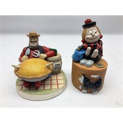 Eleven Robert Harrop figures from the Beano Dandy collection, comprising One Man & His Dawg BDS08, Picnic Desperate Dan BDS04, Fatty BD07, Desperate Dan BD03, Roger the Dodger BD20, Dennis the Menace BD01, Beryl the Peril BD05, Minnie the Minx BD04, Surfing BP03, two Spotty BD16, together with a Genuine Beano Ware lidded box (12)