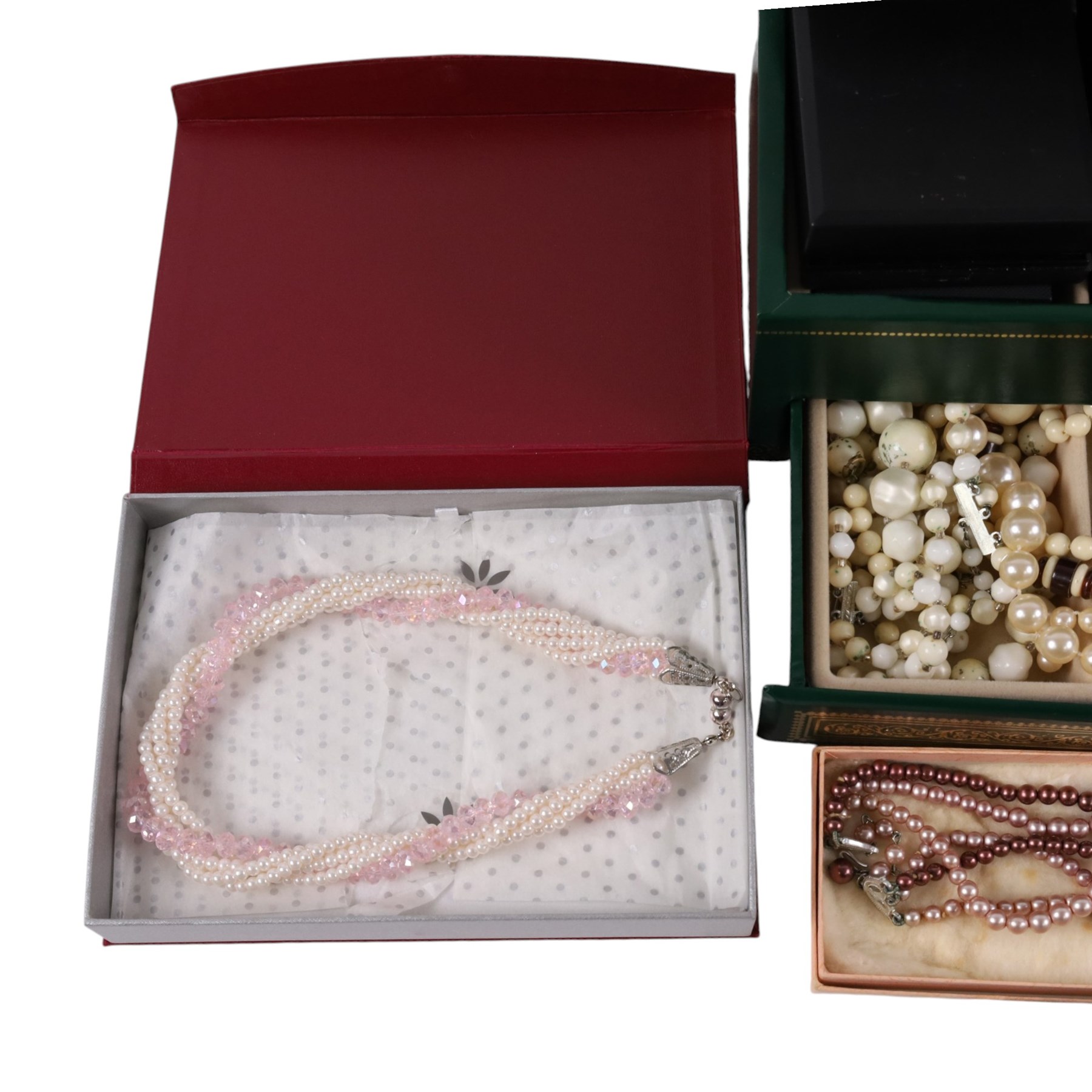 9ct gold t-bar and clip, 9ct gold and silver stone set ring, silver jewellery including brooches, necklaces and ring and a collection of costume jewellery