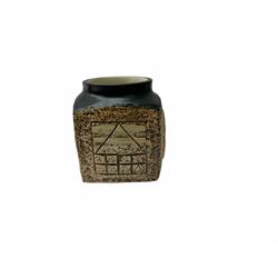 Troika cube vase, designed by Jane Fitzgerald, with a geometric design, with painted marks to base, H10cm. 