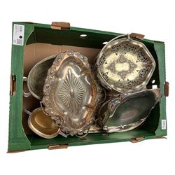 Victorian silver plate chafing dish, together with other silver plate, in three boxes 