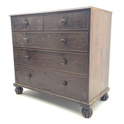 Georgian mahogany chest, two short and three long drawers, on lobe carved feet