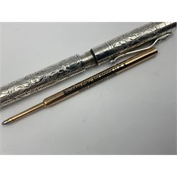 Silver Yard-o-Led Viceroy ballpoint pen, the foliate engraved barrel and cap hallmarked Birmingham 2004 and stamped 925, L11cm