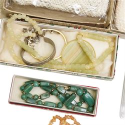 Silver jewellery, including Baltic amber cross pendant, locket, chains and ring, together with Raymond Weil wristwatch, imitation pearl necklace and a collection of costume jewellery including bead necklaces