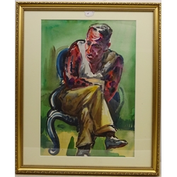  Freek van den Berg (Dutch 1918-2000): Portrait of a Man seated in a Chair, watercolour with Artist's studio blindstamp unsigned 52cm x 36cm  
