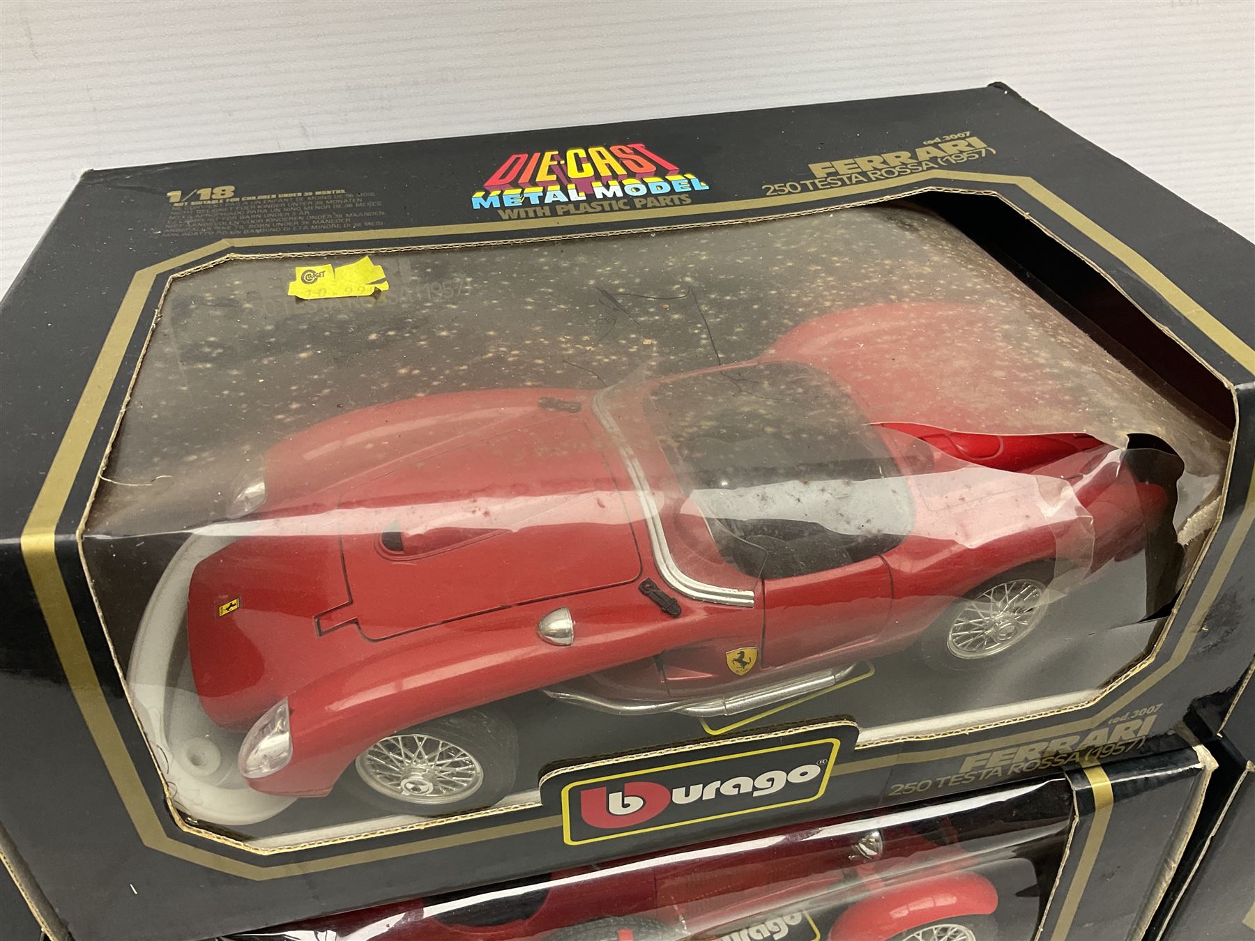 Bburago - seven 1:18/1:20 scale die-cast models comprising Jaguar SS100 (1937), Alfa Romeo 8C 2300 Monza (1931), Alfa Romeo 2300 Spider (1932), Ferrari Testarossa (1984), Bugatti Type 59 (1934), Mercedes Benz 500K Roadster (1936) and Ferrari 250 Testa Rossa (1957); all boxed (7)