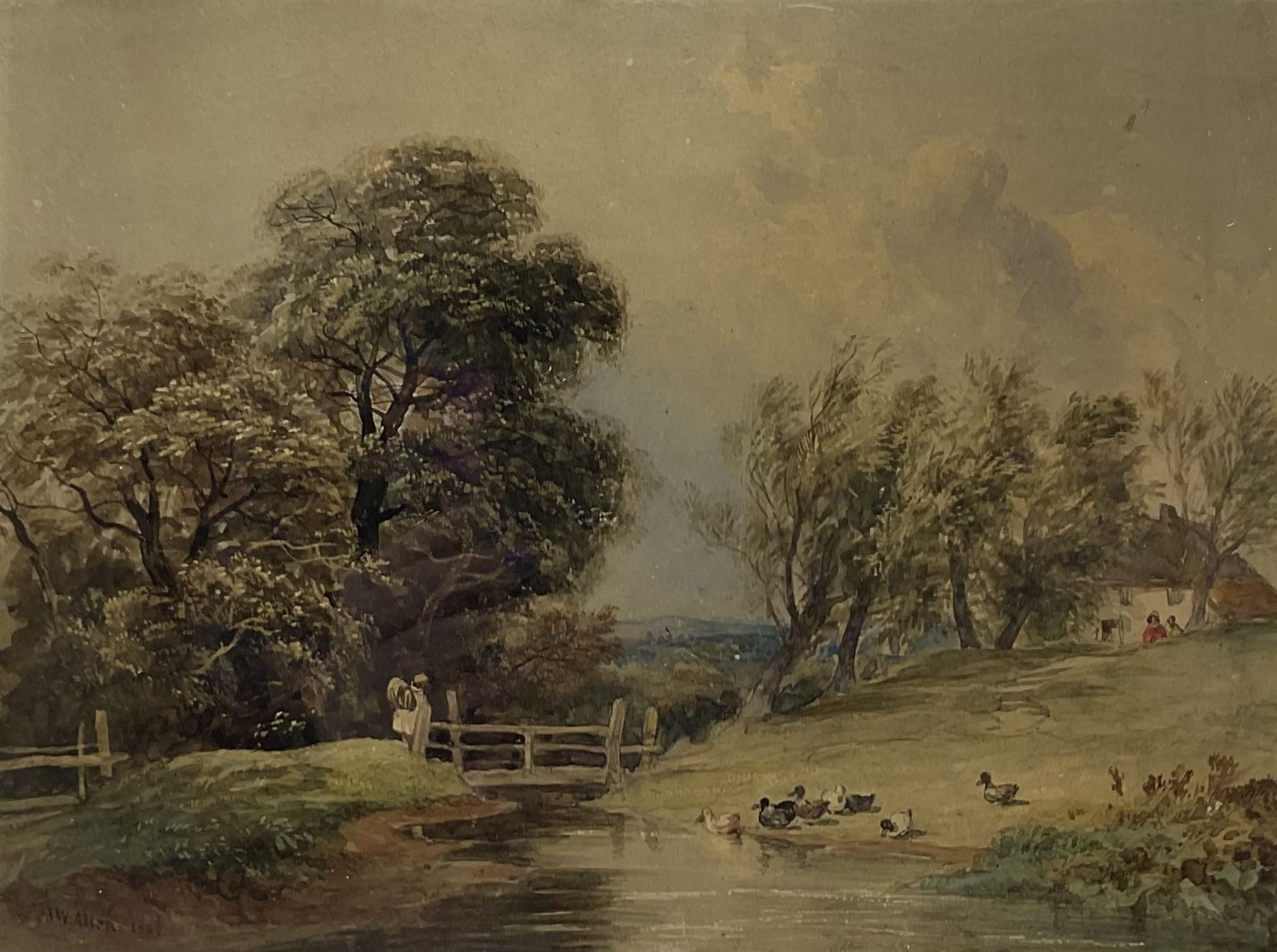 Joseph William Allen RBA (British 1803-1852): Ducks Swimming in River, watercolour signed and dated 1840, 19cm x 27cm 