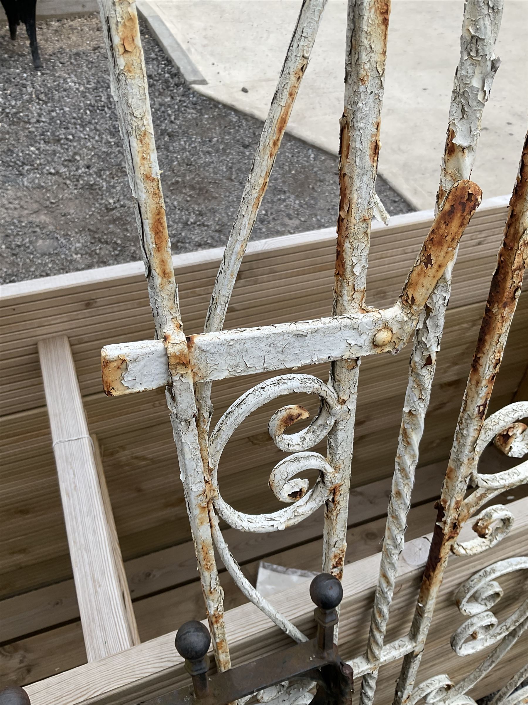 Two wrought iron garden gates painted in black and white - THIS LOT IS TO BE COLLECTED BY APPOINTMENT FROM DUGGLEBY STORAGE, GREAT HILL, EASTFIELD, SCARBOROUGH, YO11 3TX
