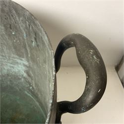 Twin handled copper boiling pan with fitting for a tap, H36cm, D39cm 