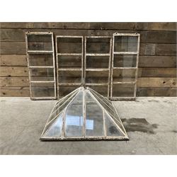 Victorian painted iron framed square garden cloche lantern, with associated sides (larger than the top piece), no fittings