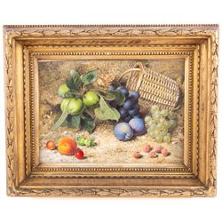 Fredrick Thomas Baynes (British 1824-1874): Still Life of Fruit and Basket, watercolour heightened with white signed 25cm x 34cm 
