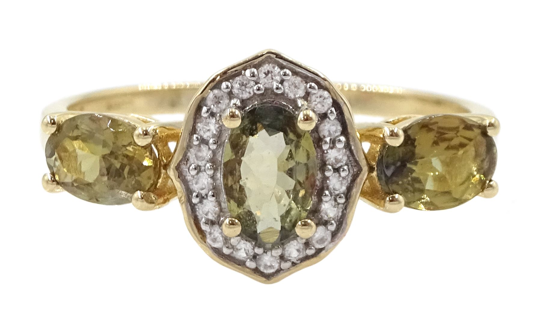 9ct gold csarite and white zircon ring, hallmarked