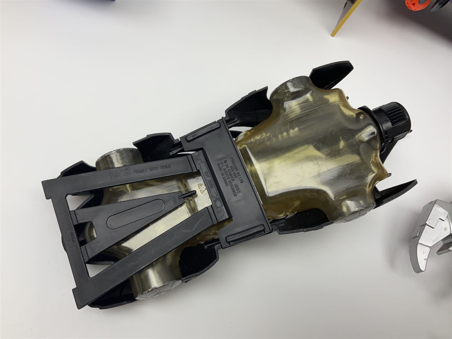 Group of early 90s Marvel/DC Comics toys; 1993 Kenner Batmobile with original Batman figure and plane; Marvel Comics Spider-Man 1994 Web of Steel series Hobgoblin Wing Bomber, incomplete Daily Bugle Playset and Scorpion; assorted figurines and later accessories 